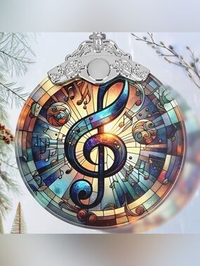 Stained-Glass Treble Clef Holiday Ornament - Multicolor Musical Accent